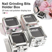 25 hole nail drill grinding bit holder box portable nail polishing head storage case metal nail tool organizer storage container