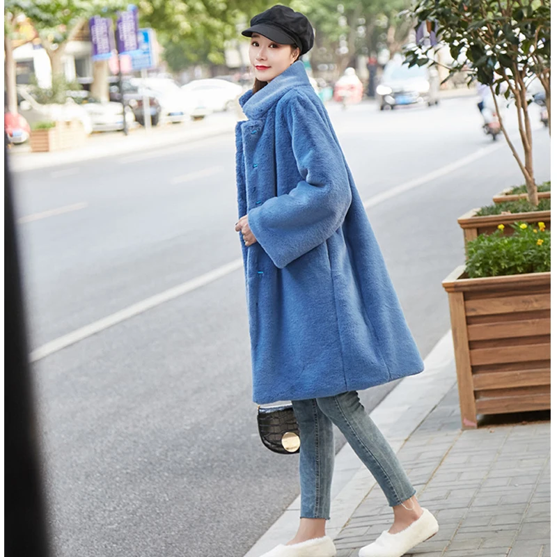 Women Winter Long Faux Fur Warm Coat Long Sleeve Female Thick Rex Rabbit Fur Jacket Casual Loose Style Oversize Ladies Outerwear