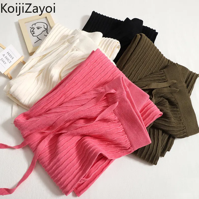 

Трикотажные женские модные однотонные длинные брюки Koijizayoi, офисные женские осенне-зимние брюки, шикарные плотные теплые широкие брюки 2022