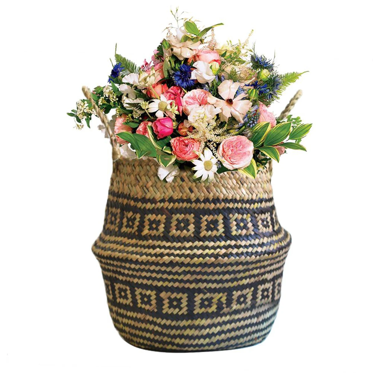 

Woven Seagrass Plant Pot Belly Basket Storage Basket with Handles for Laundry Toy woven woven woven