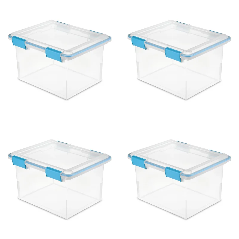 

32 Qt Gasket Box Clear Base and Lid Blue Aquarium Set of 4