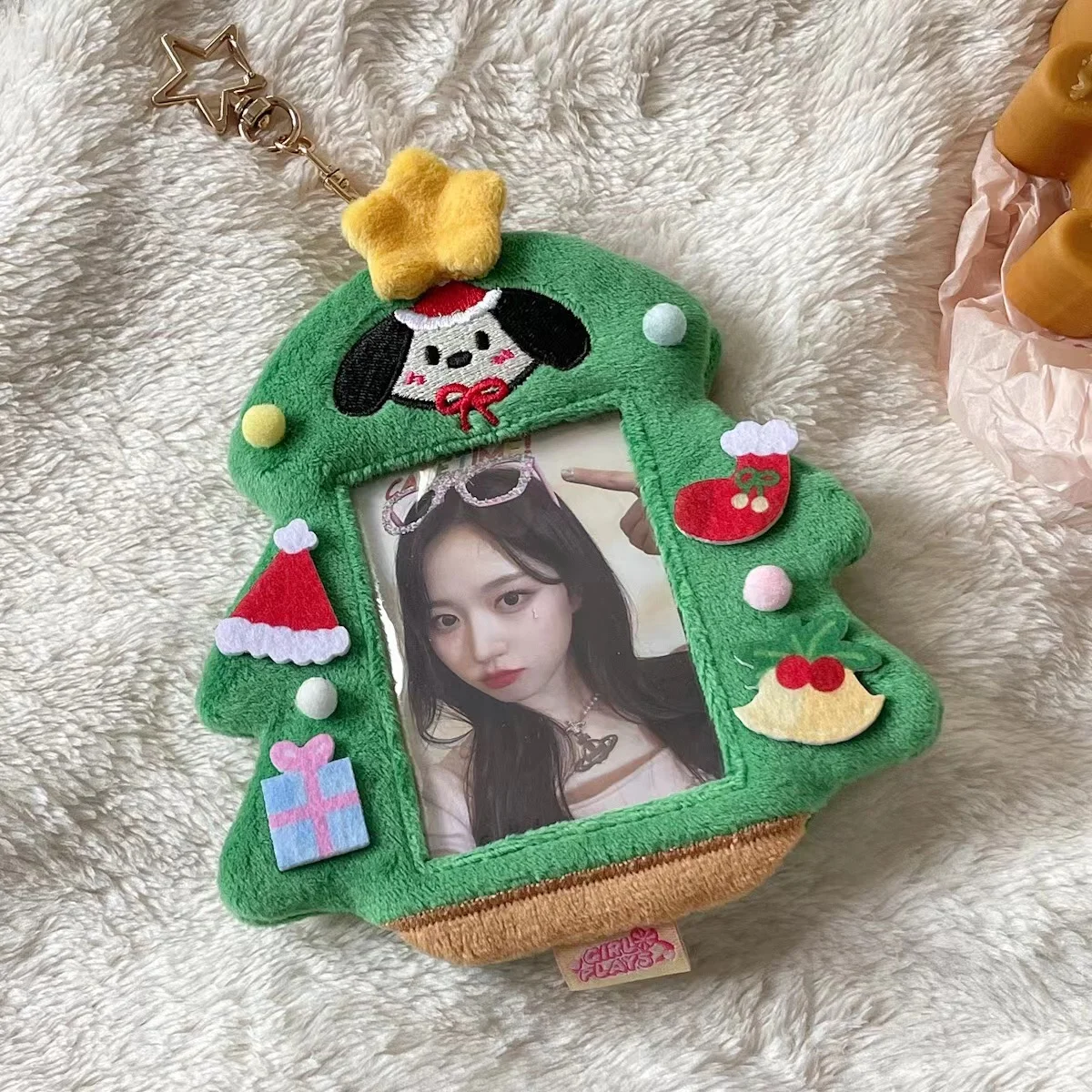 

Christmas series Trees Dog Plush Photocard Holder Display pendants Photo Bus Card Protective Cover Case Bag Korea Idol Photos