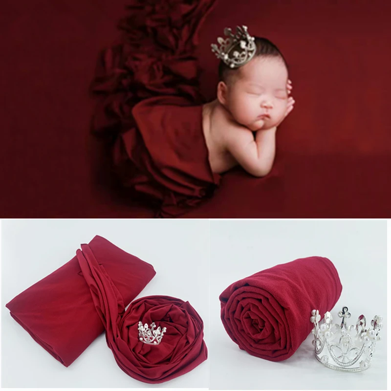 

150*160 см Большой размер Детская фотография фон новорожденный эластичная оберточная пеленка с короной красная мягкая стрейчевая ткань для фо...