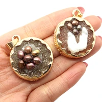 resin round inlaid pearl pendant 33x39mm melon seed buckle covered charm fashion jewelry making diy necklace earring accessories