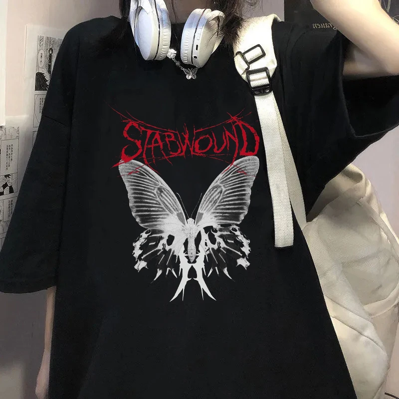 

Women T-shirt Beautiful Gothic Oversized Tshirt Female Butterfly Letter Punk Cartoon Short Sleeve O-Neck Harajuku Summer Tops