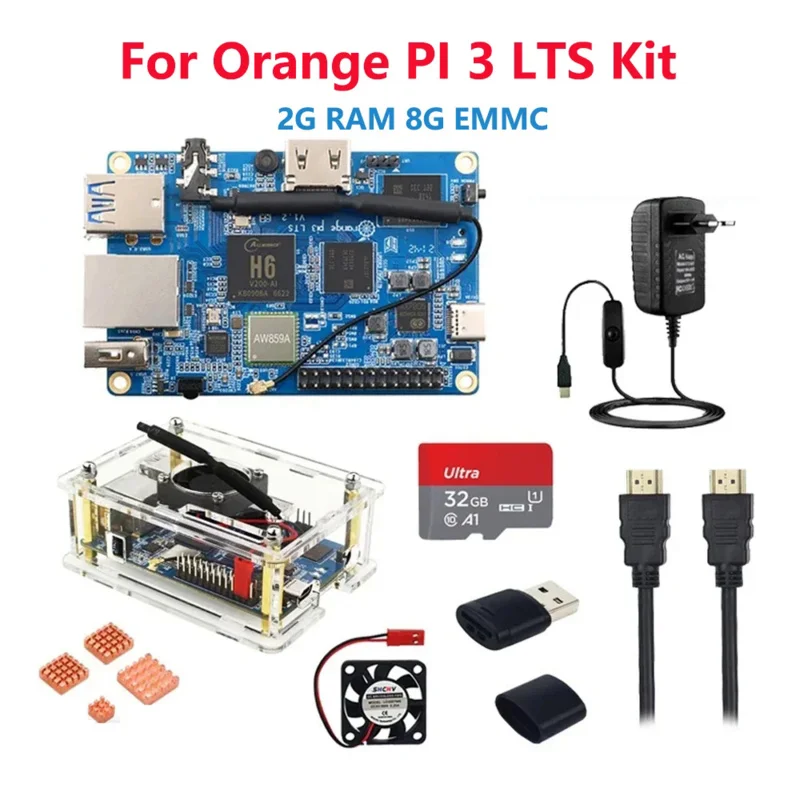 Оригинальный мини-компьютер Orange Pi 3 LTS 2 Гб ОЗУ 8 ГБ EMMC WIFI BT5.0 гигабитный 1 ГГц All Winner H6