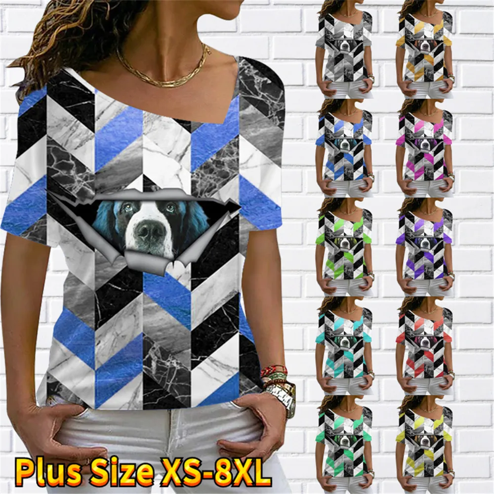 

Женская Повседневная футболка с V-образным вырезом, свободная одежда с коротким рукавом, вязаная рубашка большого размера, топ с 3D принтом, Н...