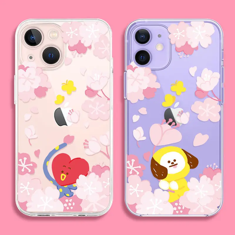 

Bt21 Kawaii чехол для телефона милый мультфильм Kpop Iphone13Promax 12Promax 12Mini 11Promax 7 8Plus прозрачный корейский веер Мягкий чехол Подарок