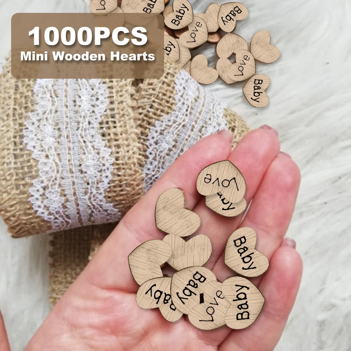 

1000 шт., деревянные мини-сердца с гравировкой