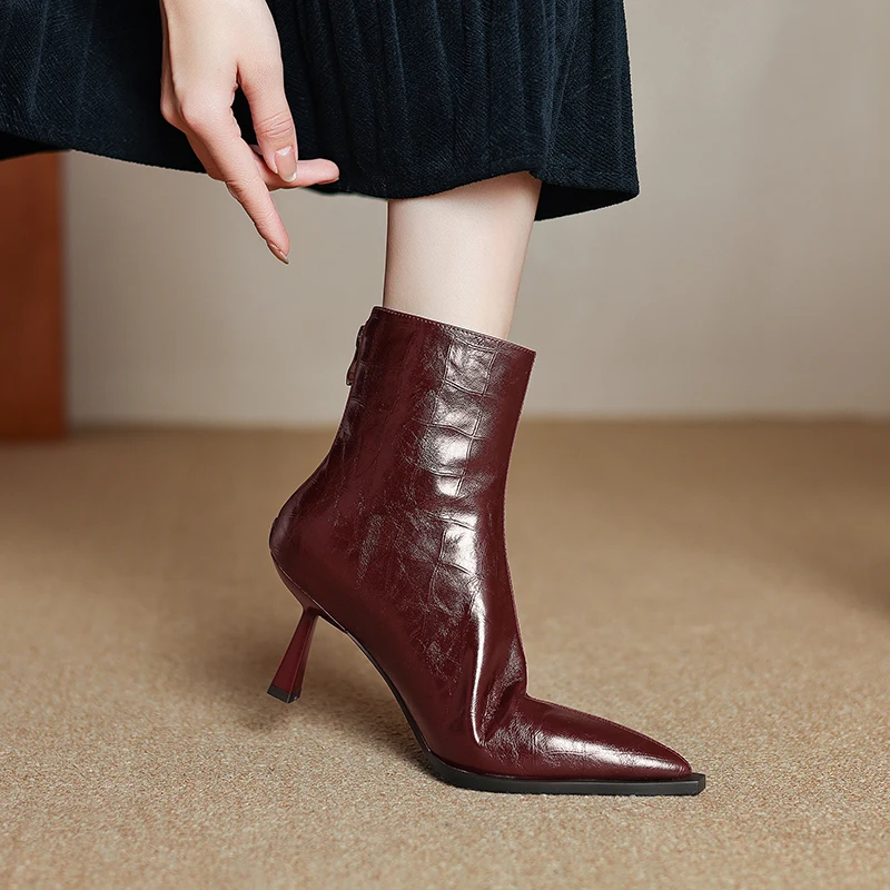 QUTAA 2025 модные женские ботильоны пикантные из натуральной кожи на высоком каблуке