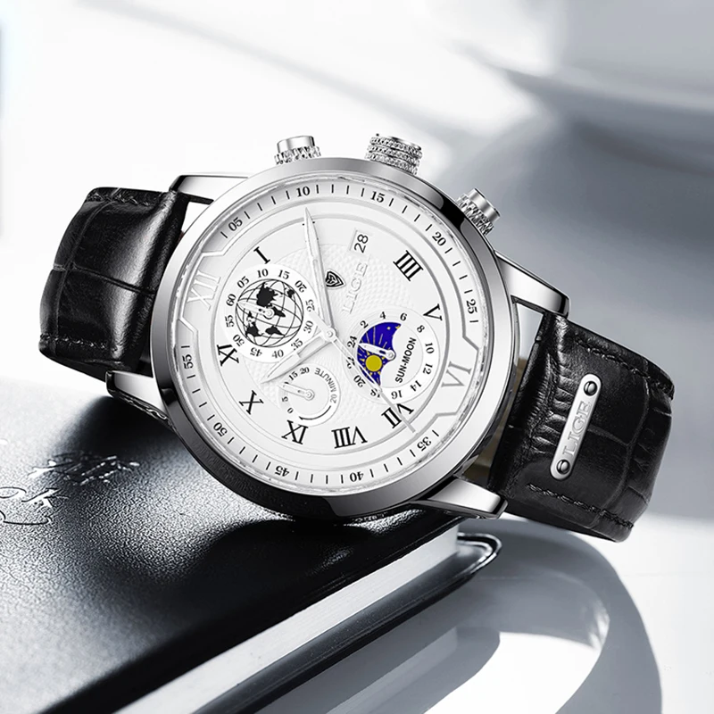 Часы наручные LIGE Мужские кварцевые модные брендовые Роскошные