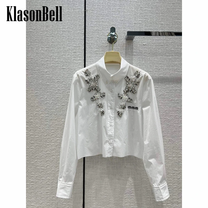 9.27 KlasonBell Luxury Fashion Heavy Industry Jewel Sequins Embroidery Letter High Waist Short Shirt Women