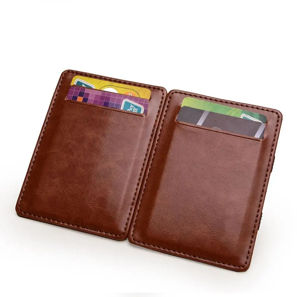 

New Thin Vertical Men Magic Wallet Small PU Leather Elastic Ribbon Purse Mini ID Card Holder Bank Credit Card Case For Man