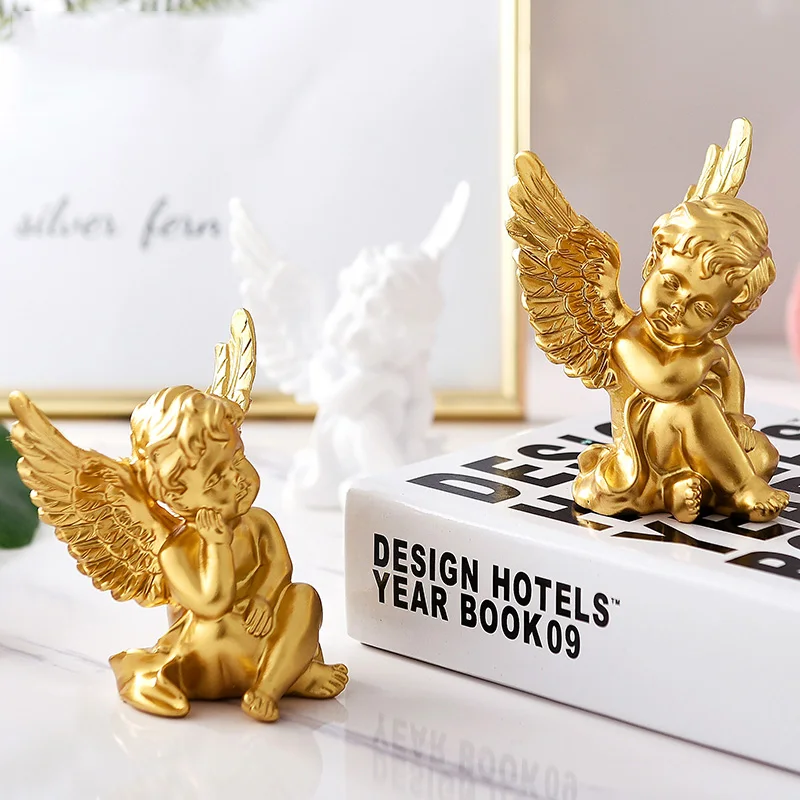 

American Resin Gold White Cute Angel Accessories Bookcase Ornaments Home Furnishing Decoration Crafts Office Desktop Statues Art