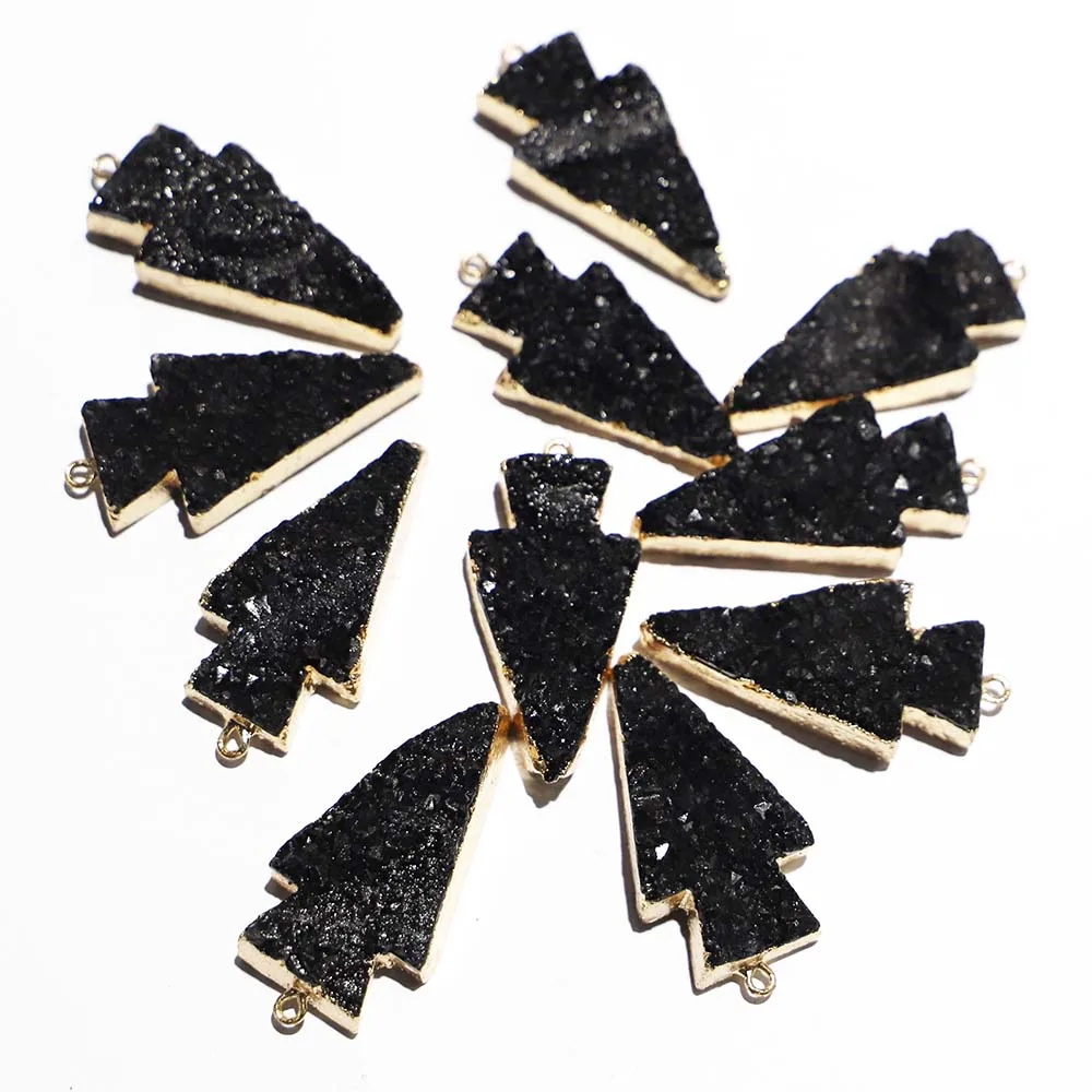 New Natural Stone Teeth Cluster Arrow Necklace Black Crystal Pendant Fashion Reiki Charms DIY Jewelry Accessories Wholesale 5Pcs