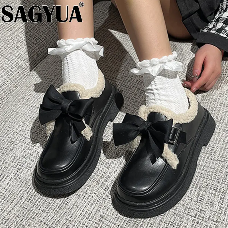 

Женские туфли на платформе с бантом-бабочкой, зимние классические туфли-лодочки на среднем каблуке, 2022