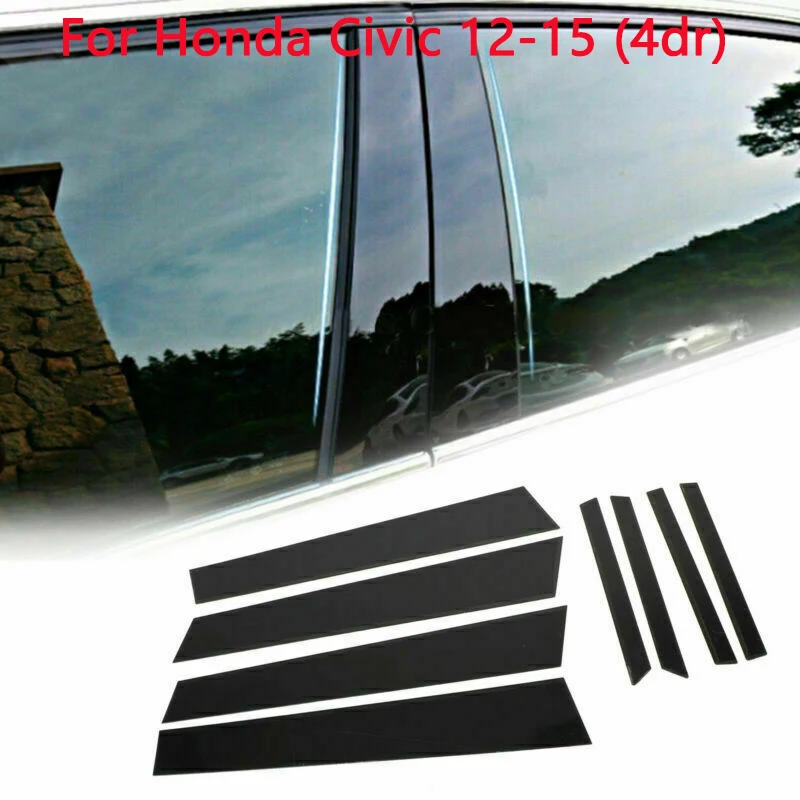 

6Pcs Car Accessories For Honda Civic 8/9/10Th 2006 2007-2020 Glossy Black Door Window Pillar Posts Cover Trim Kits Replacement