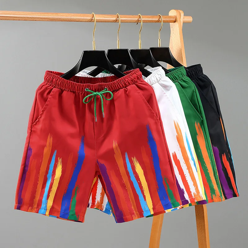 

Beach Shorts Men's Oil Painting Printed Shorts Elastic Waist Rainbow Shorts Mens Summer Clothing Breathable Gym Shorts