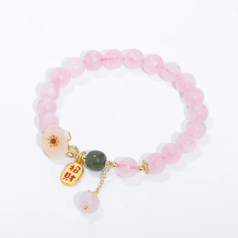 

Minar Sweet 14K Gold Copper Pink Color Crystal Jade Natural Stone Crystal Peach Blossom Letter Coin Beaded Bracelet for Women