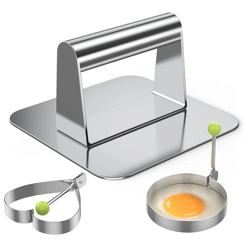 

Burger Press For Griddle,Non-Stick Burger Smasher With Egg Ring,Griddle Accessory Kit For Flat Top Outdoor Griddle Grill