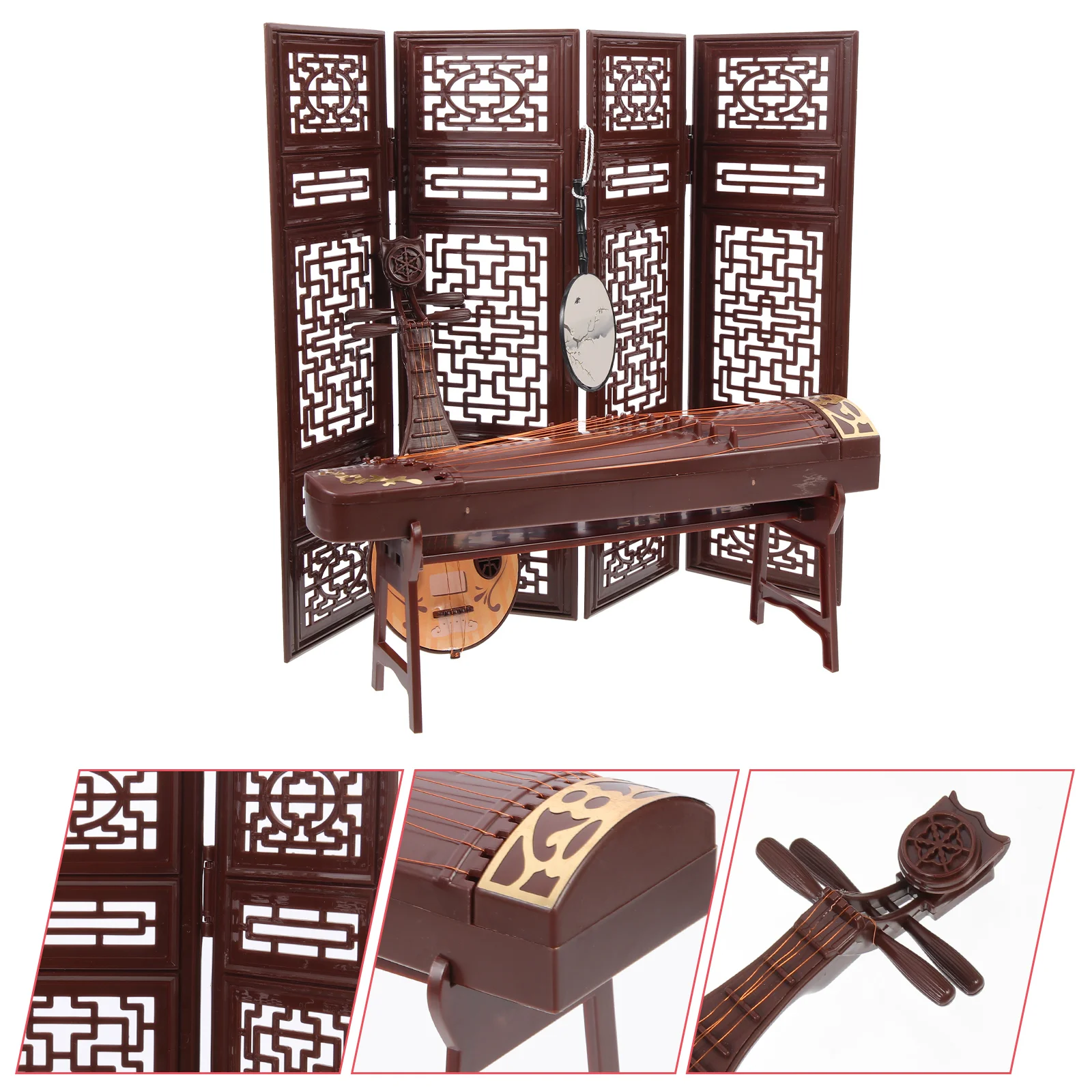 

Instrument Chinese Model Guzhengminiature Screen Mini Fan Accessories Photo Hand Props House Vintage Ornament Pipa Mode Musical