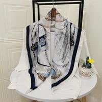 new european and american silk scarf female sailing blue square scarf decorative sunscreen scarf function silk thin scarf