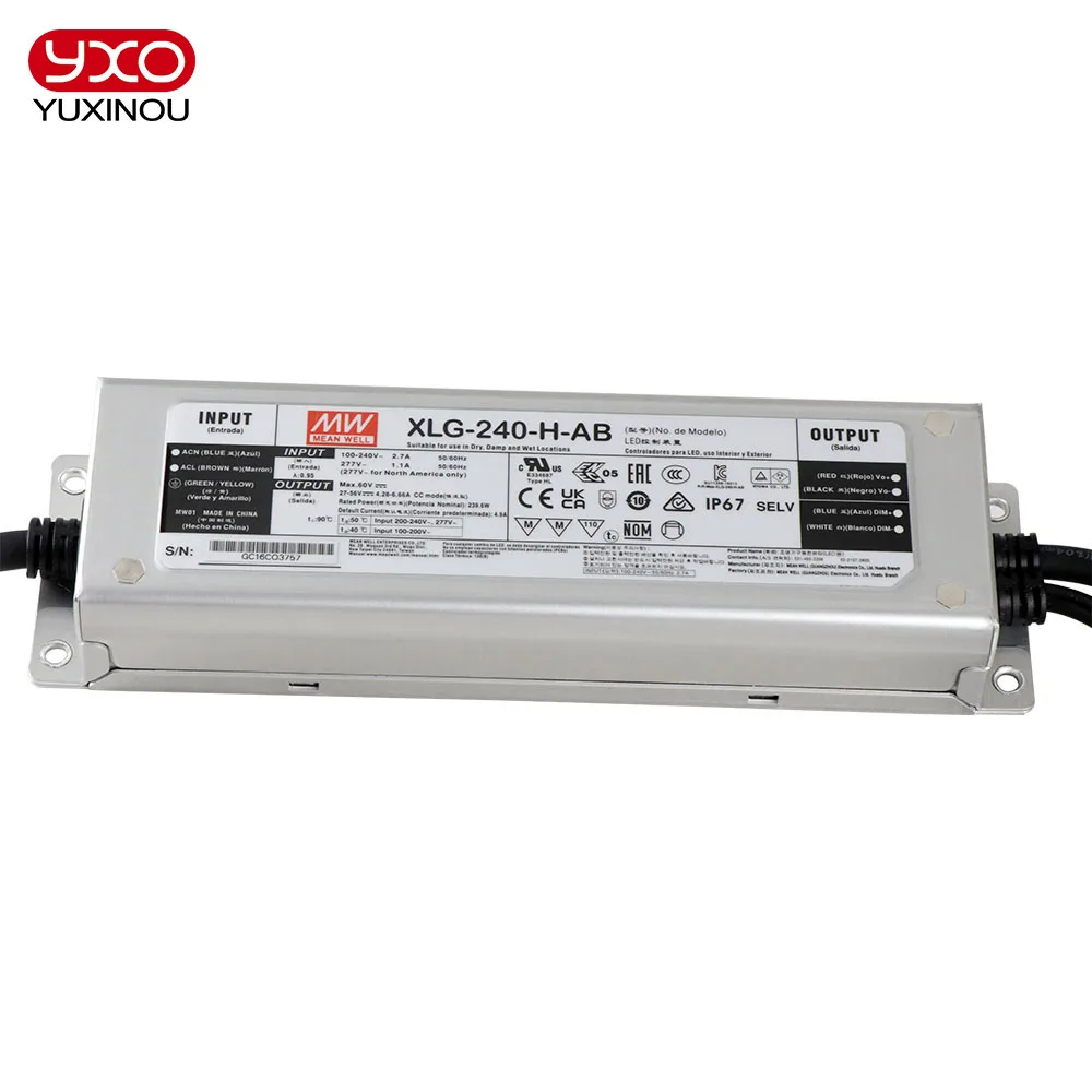 XLG-MeanWell Dimmable LED Driver 240W  Convert AC 85-277V To DC 26-36V For LED Flood Light CREE LED GROW Light
