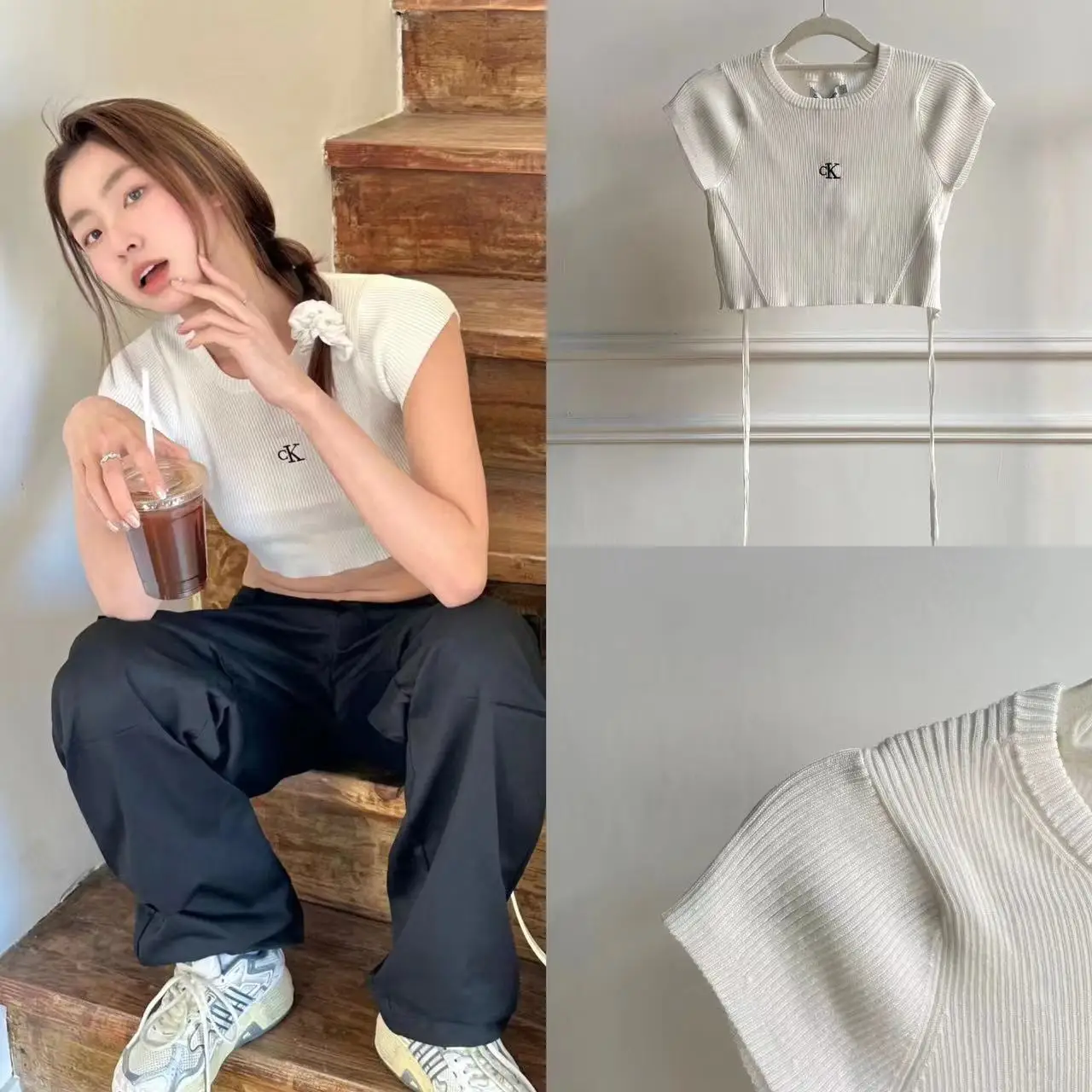 

Женская эластичная футболка с открытой спиной и высокой талией