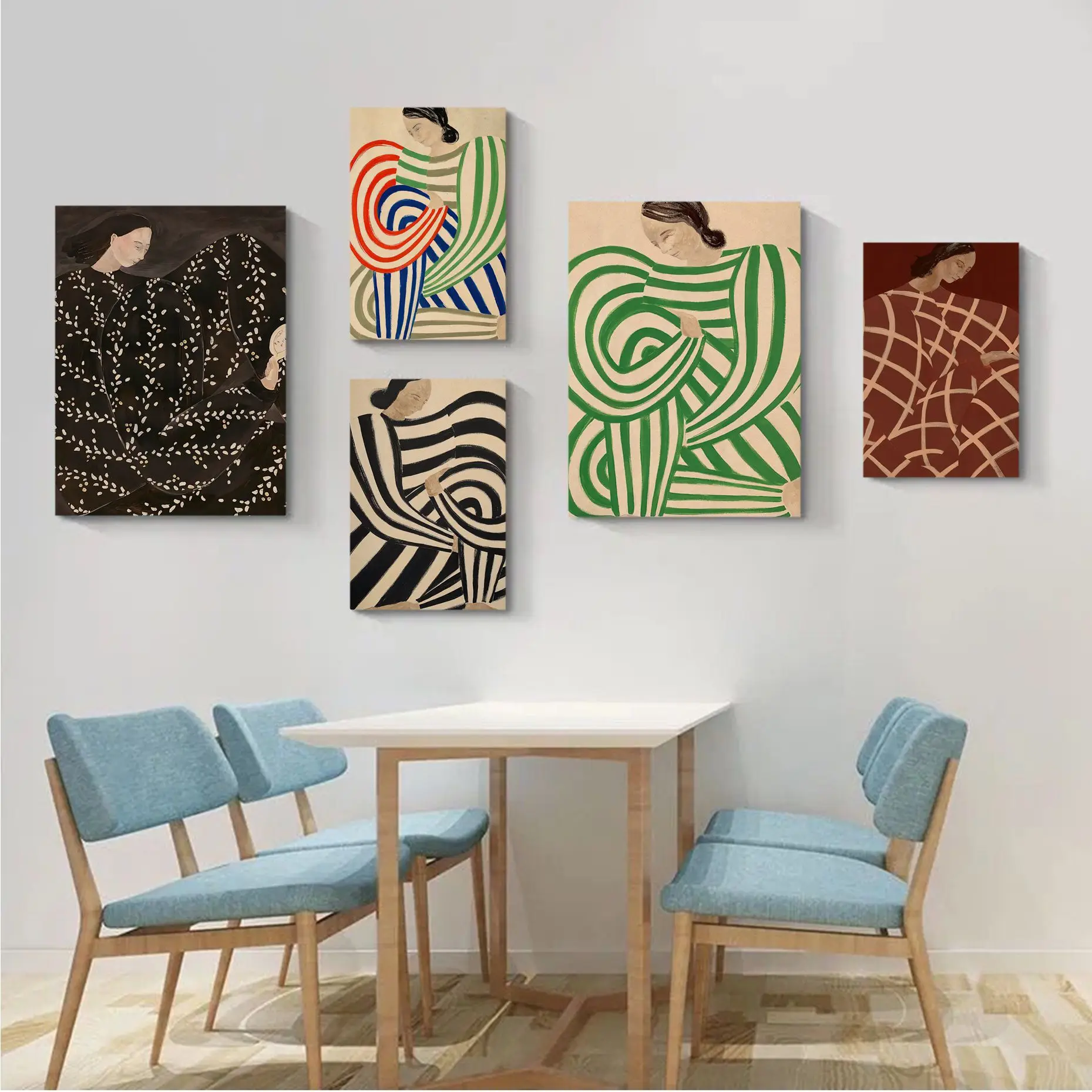 

Abstract Line Geometry Curve Girl Modern Vintage Posters Kraft Paper Sticker DIY Room Bar Cafe Nordic Home Decor