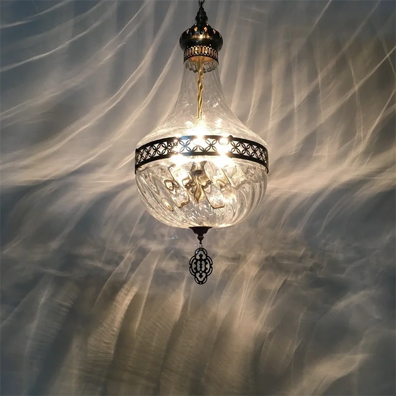 

Unique Turkish Lamp Classic Water Ripple Shaped Glass Chandelier Retro Exotic Romantic Dining Room Cafe Restaurant Hanging Lamp
