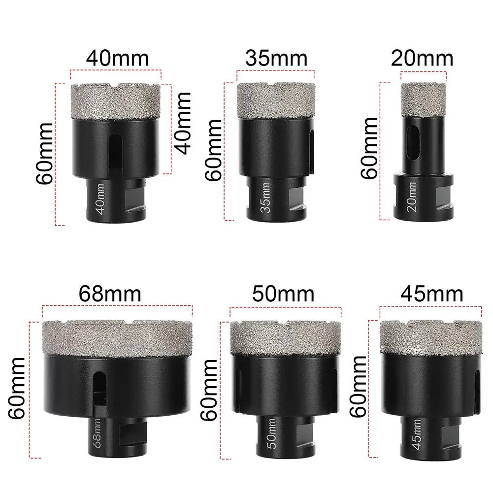 6PCS M14 Thread Vacuum Thread Brazed Hole Opener Drilling Core Bits Drill Bits For Diamond Ceramic Tile Granite Marble 20mm-68mm