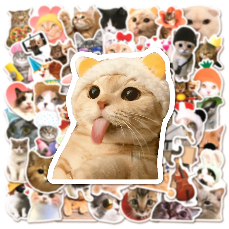 

50PCS Funny Cat Cute Stickers Animation Phone Manual Decoration Water Cup Waterproof DIY Sticker Toys Kids Gift No Duplication