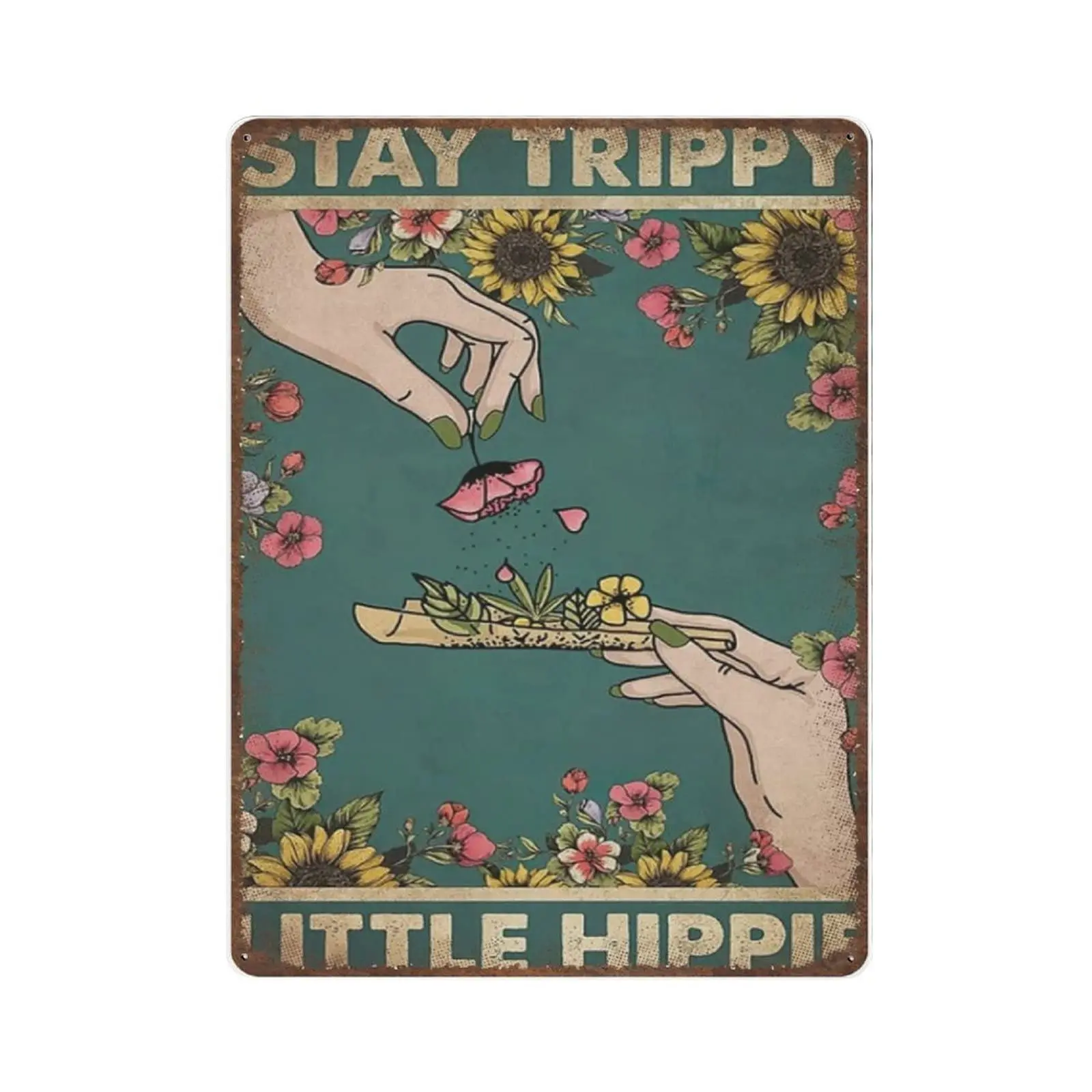 

Vintage Thick Metal Tin Sign-Stay Trippy Little Hippie Tin Sign -Novelty Posters，Home Decor Wall Art，Funny Signs for Home/Kitche