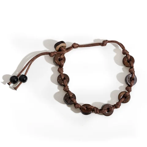 Винтажный керамический браслет из деревянных бусин для мужчин, коричневые тканые этнические украшения ручной работы в стиле бохо