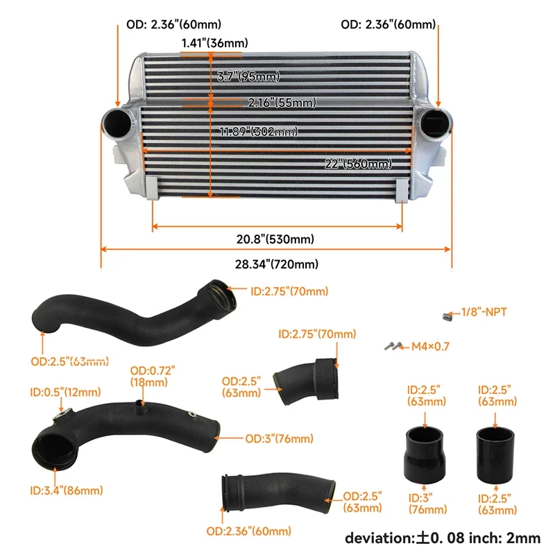 Продуктивная трубка интеркулера и плавник + комплект зарядной трубы для BMW 535i