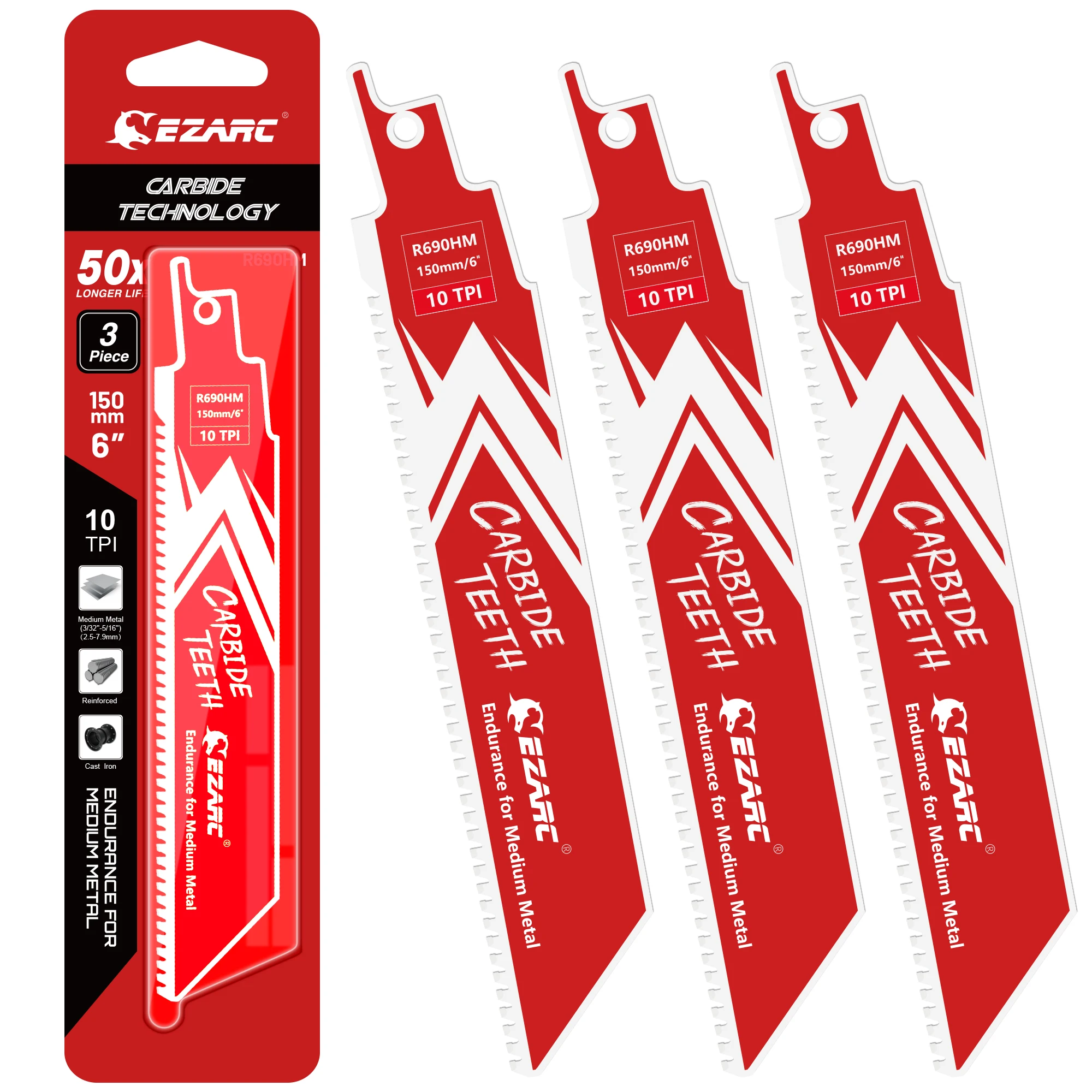 Твердосплавные полотна для сабельных пил 10TPI, 6 дюймов/9 дюймов, 3 шт., 150 мм/225 мм, полотна Sawzall, выносливость для среднего металла, быстрая резка