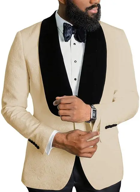 SZMANLIZI 2022 Tailor Made Champagne Jacquard Jacket Slim Fit Men Suits Formal Wedding Groom Wear Terno Masculino Tuxedos Suits