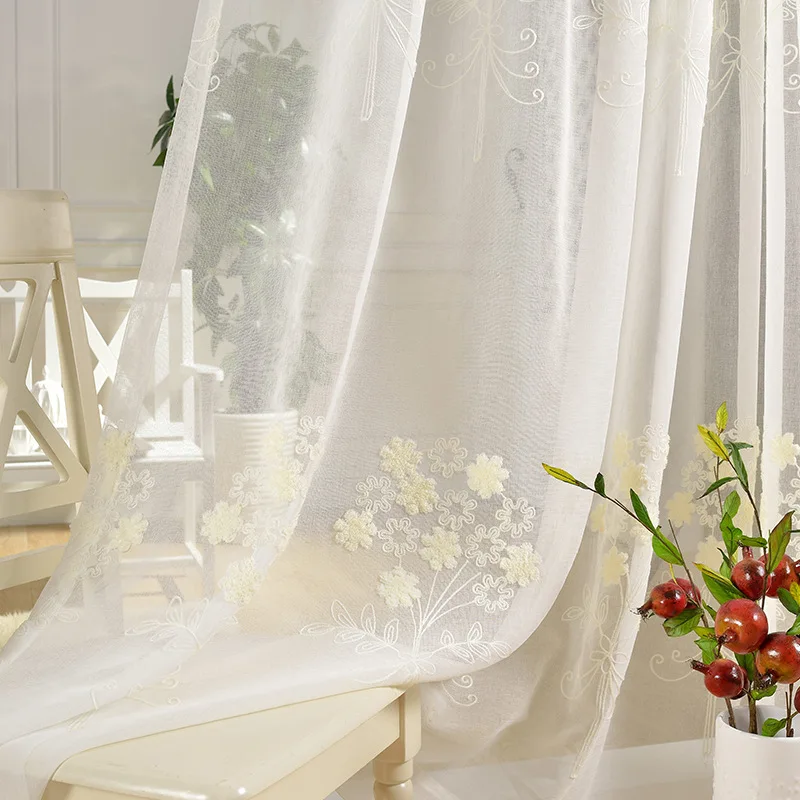 

Three-dimensional Flower Embroidered Tulle for Living Room Bedroom Window Backdrop Curtains American Country Decorative Screen