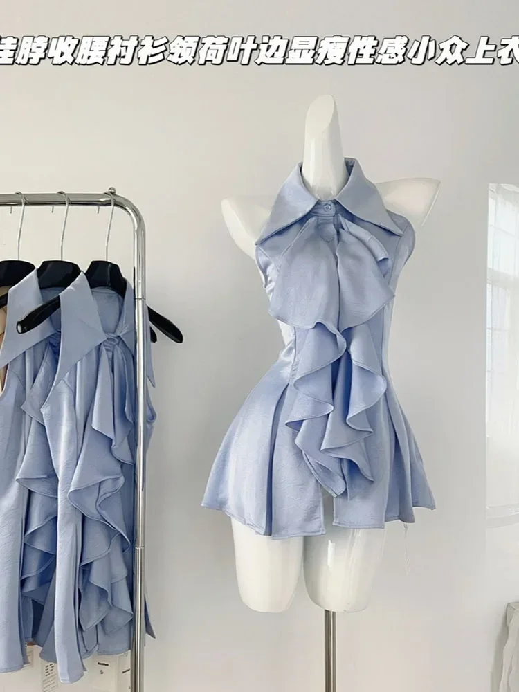 Женские сексуальные весенне-летние однотонные топы с воротником-поло открытыми