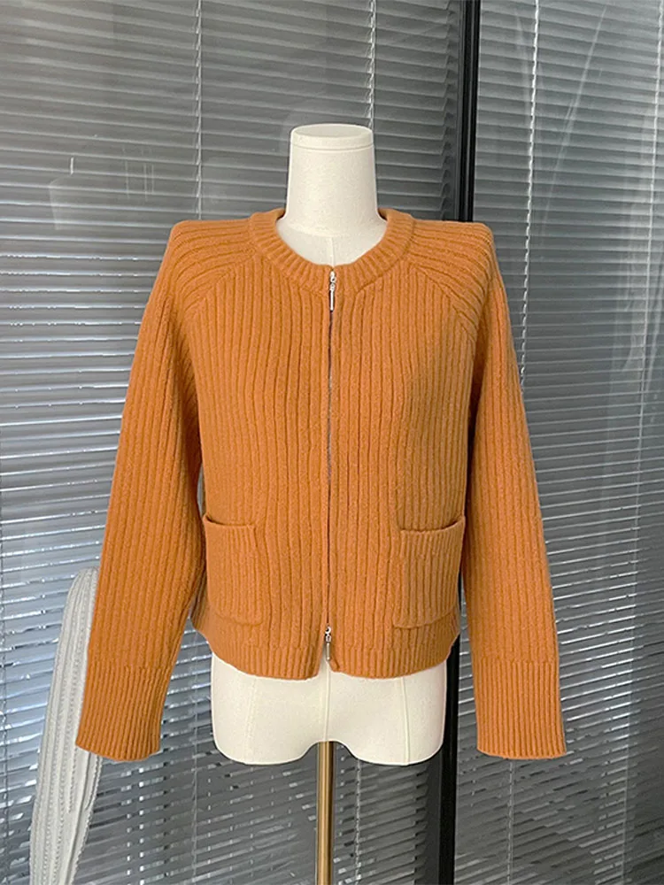 

Однотонная Женская Уютная трикотажная одежда с круглым вырезом Осень-зима 2022 вязаный кардиган на молнии пальто женский свободный мягкий св...