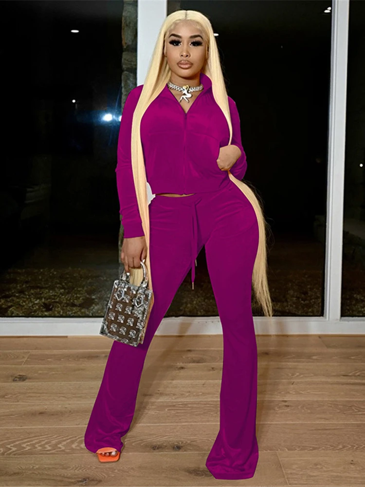 Женский Велюровый комплект из двух предметов Kliou повседневный топ на молнии с