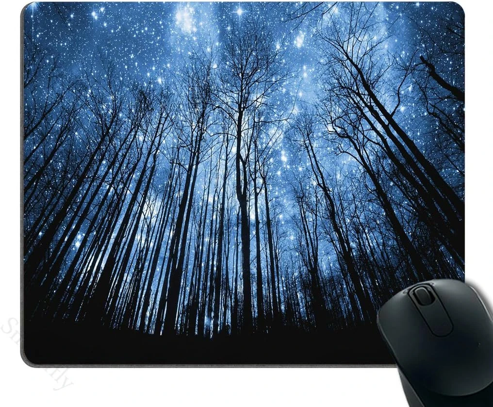

Gaming Mouse Pad Custom Winter Night Landscape with Woods Under Starry Sky Mouse pad 9.5 X 7.9 Inch for Laptop Computer Gaming