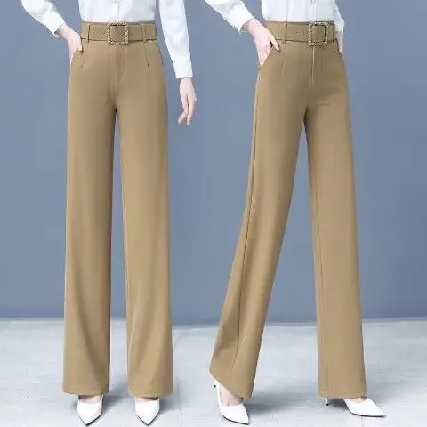 

2022 Women's Summer Fashion High Waist Straight Pants Female Long Loose Wide-leg Pants Ladies Solid Color Suit Trousers P242