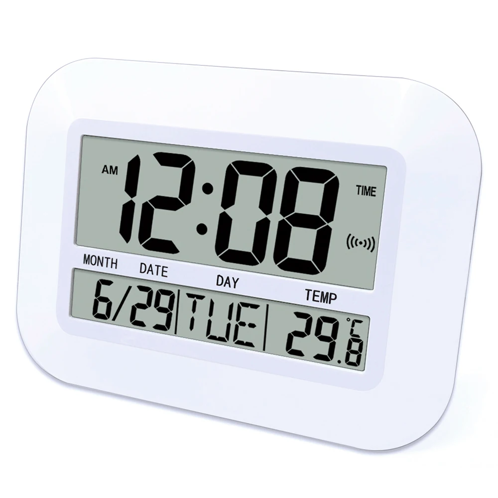 

Digital Wall Clock Battery Operated Simple Large LCD Alarm Clock Temperature Calendar Date Day for Home Office