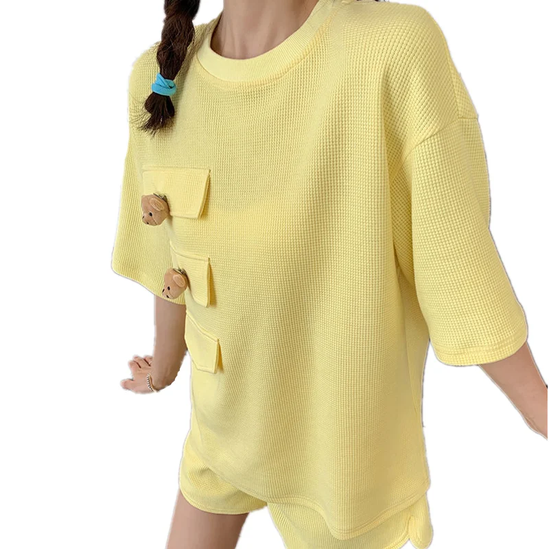 

Летний однотонный костюм, шорты с футболкой для женщин и топ, Свободный Повседневный комплект из двух предметов оверсайз, спортивные костюм...