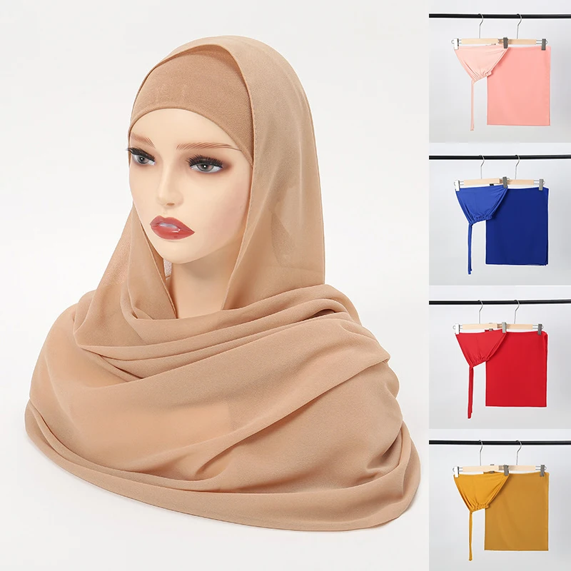 

Женский шифоновый шарф, однотонный, в мусульманском стиле