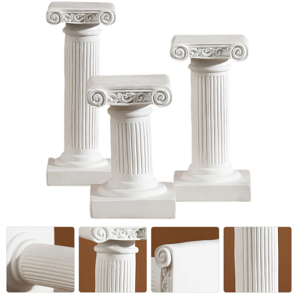 

3pcs Miniature Lovely Roman Column Holder Ornament House Decor Desktop Decorations