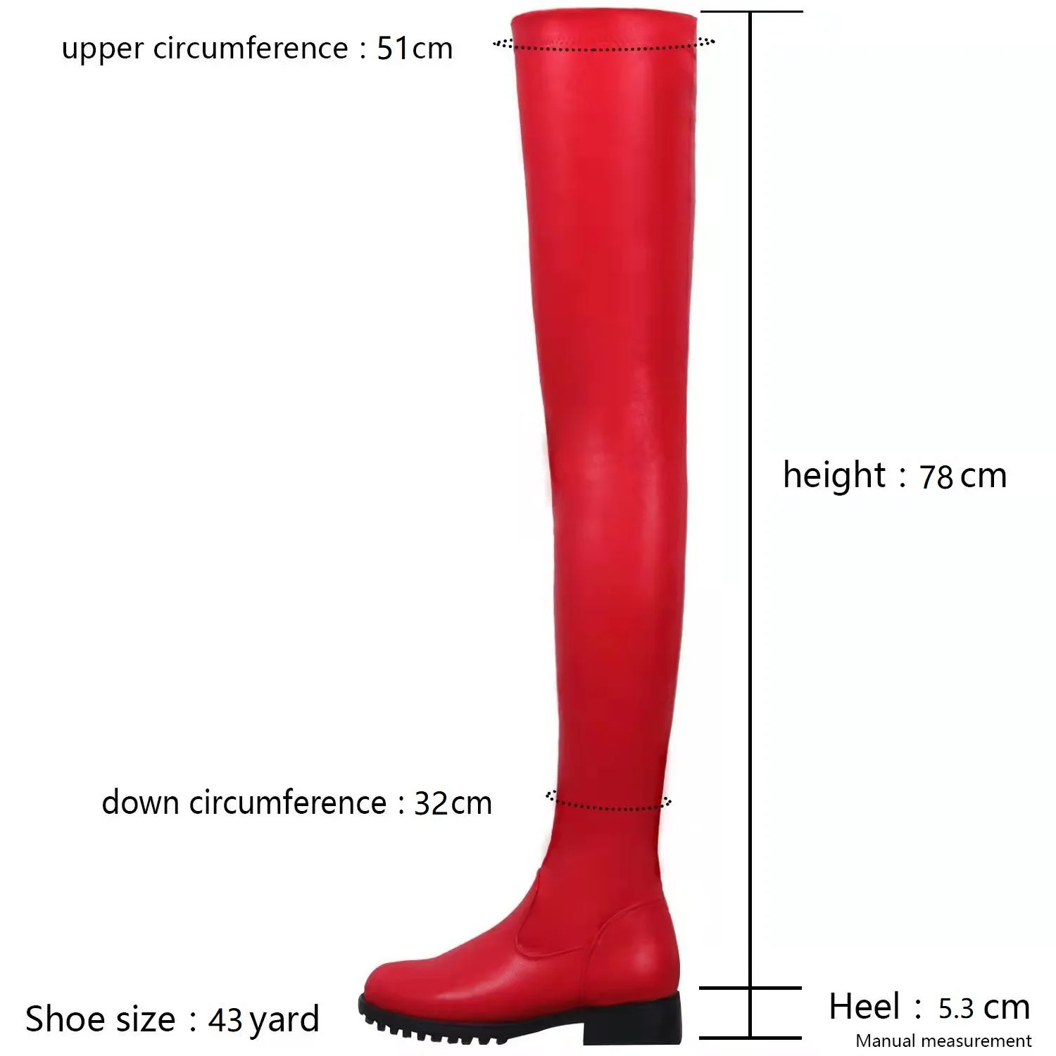 2022 Low Heels Red Black Women Thigh High Stretch Boots Casual Shoes Autumn Winter Pu Leather Over The Knee Boots Female Shoes