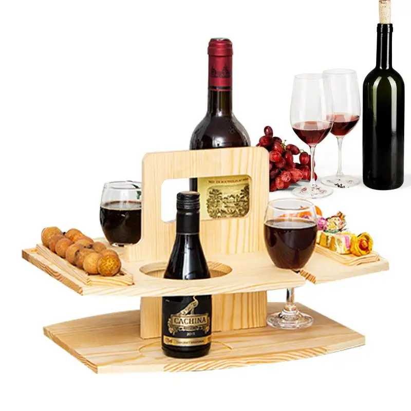 

Outdoor Wine Tray Wooden Portable Snack Table Wine Holder Sturdy And Detachable Outdoor Wine Tray For Picnic And Beach