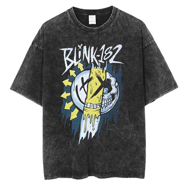 

Rock Band Smile Graffiti Blink 182 Graphic T-shirt For Men Clothes y2k Harajuku Fashion Summer Quality Cotton Short Sleeve Tees